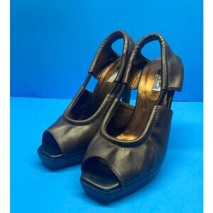 CALVIN KLEIN Collection Brown Leather Shoes Pumps Heels Italy Peep Toe  size 37